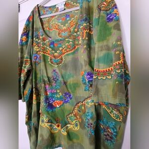 Ulla Popken Bold Floral Tunic Top Flowy Dark Cottagecore Tropical Size 28/30 4XL